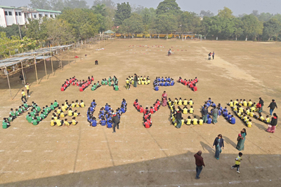 School Students stand in queues to welcome the New Year-2026 at Agartala on December 29.
